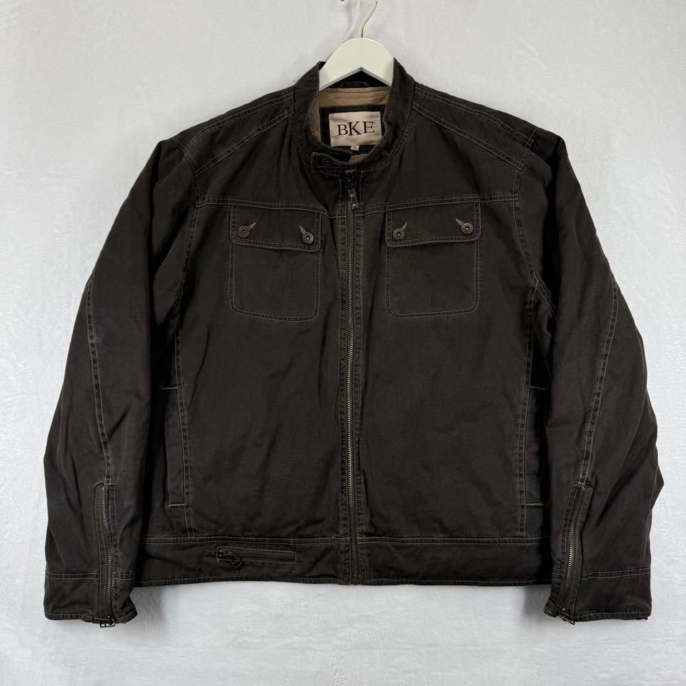 BKE Jacket Mens XXL Brown Canvas Quilted‎ Lined Workwear Utility Zip Front
